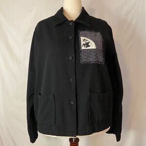 Brie Kriebel Black Long Sleeve Jacket with Panda Patches.  Wearable Art!